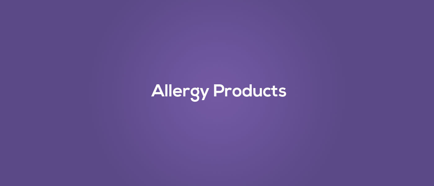 Purple background with the words Allergy Products in white text centered.