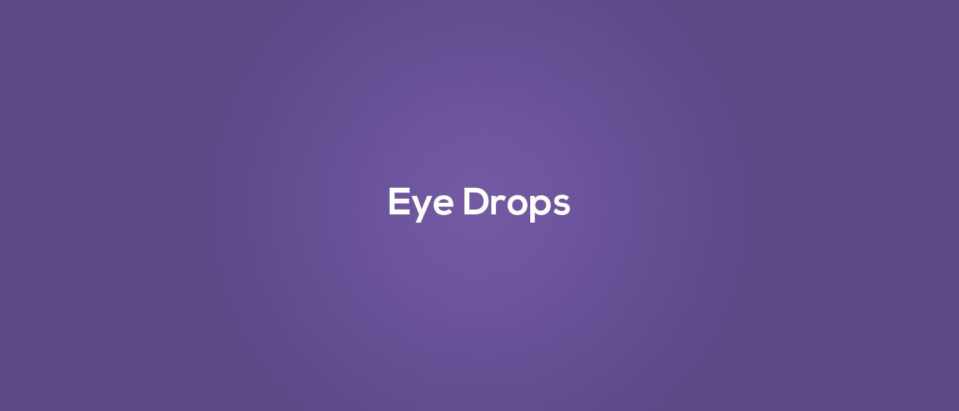 Purple background with the words Eye Drops in the center in white text.