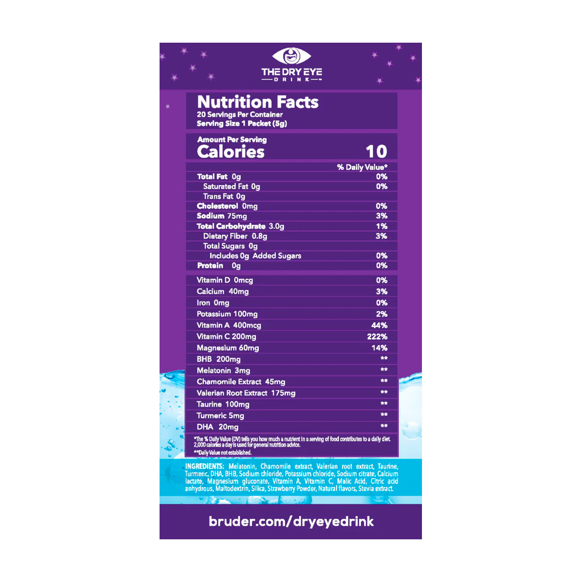 Dry Eye Drink™ PM – Nighttime Hydration + Sleep Support for Dry Eyes (20 Packets)
