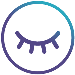 A simple, circular icon with a thin gradient outline that transitions from blue to purple. Inside the circle, there is a stylized, closed eyelid with a few lashes, suggesting a calm or sleeping expression.