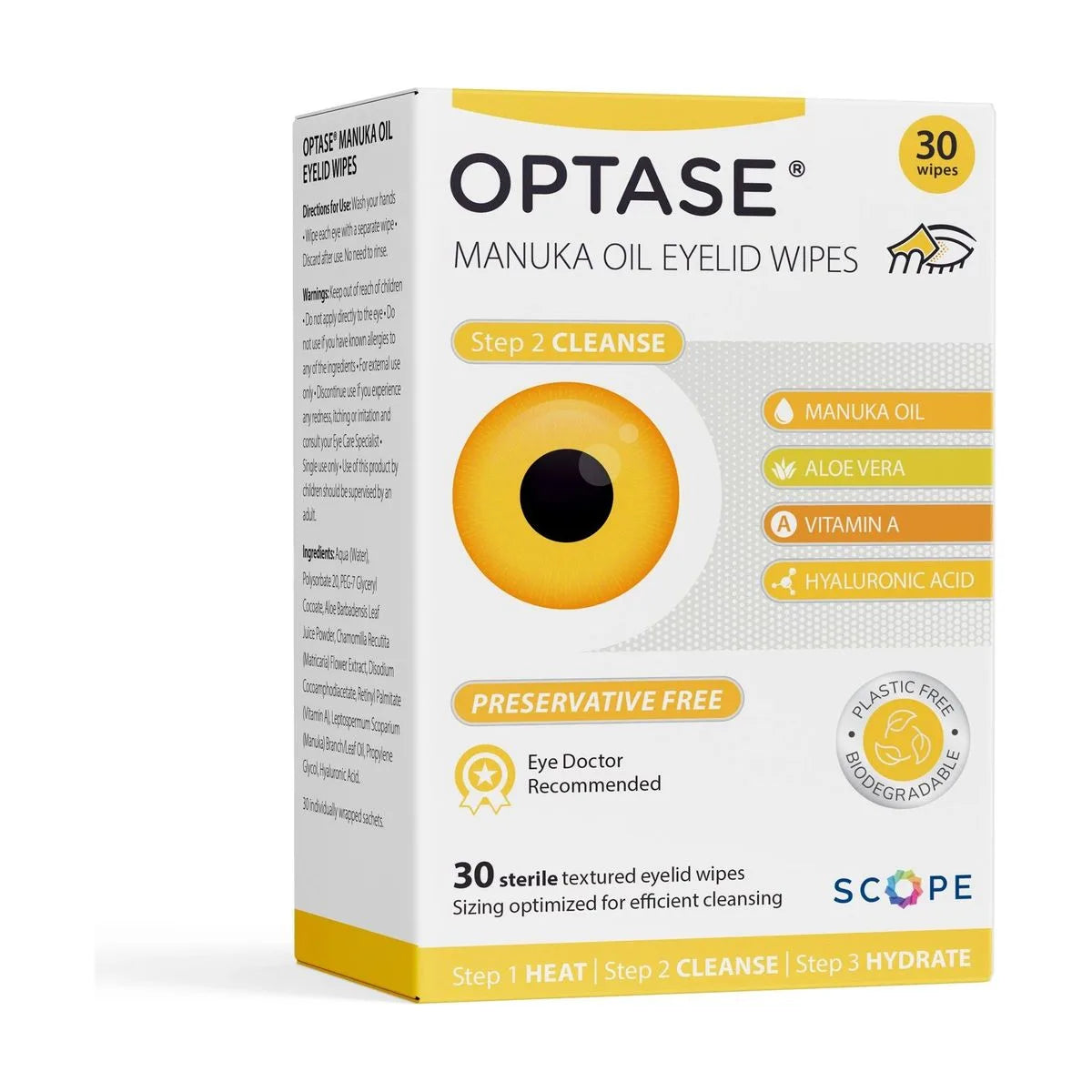 Optase Manuka Oil Eyelid Wipes, Preservative Free, Box of 30