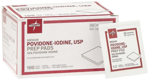 PVP Prep Pads, Medium, 100/Box (Iodine) | MedLine