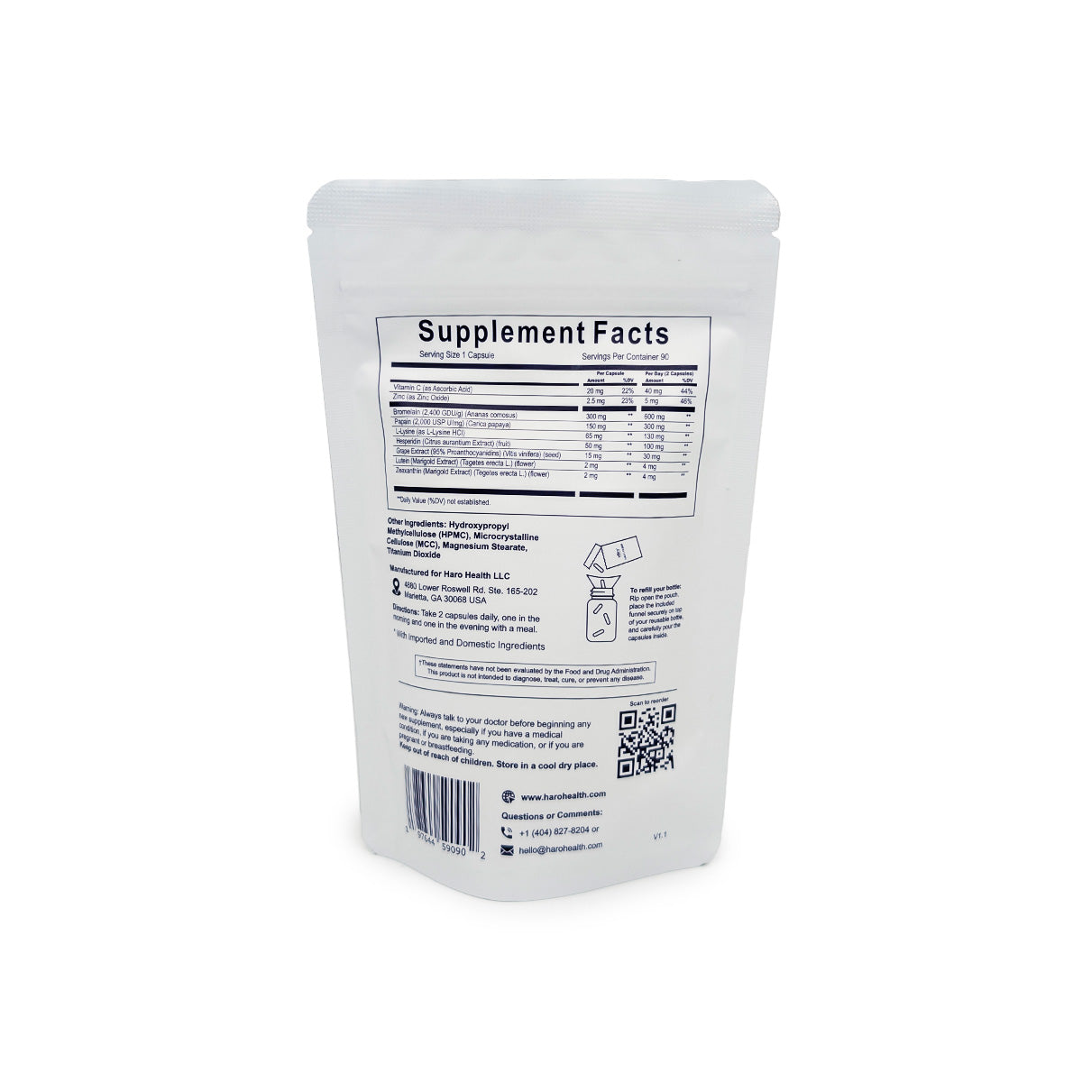 Haro Clear Eye Floaters and Vitreous Health Formula Refill Pouch (90ct)