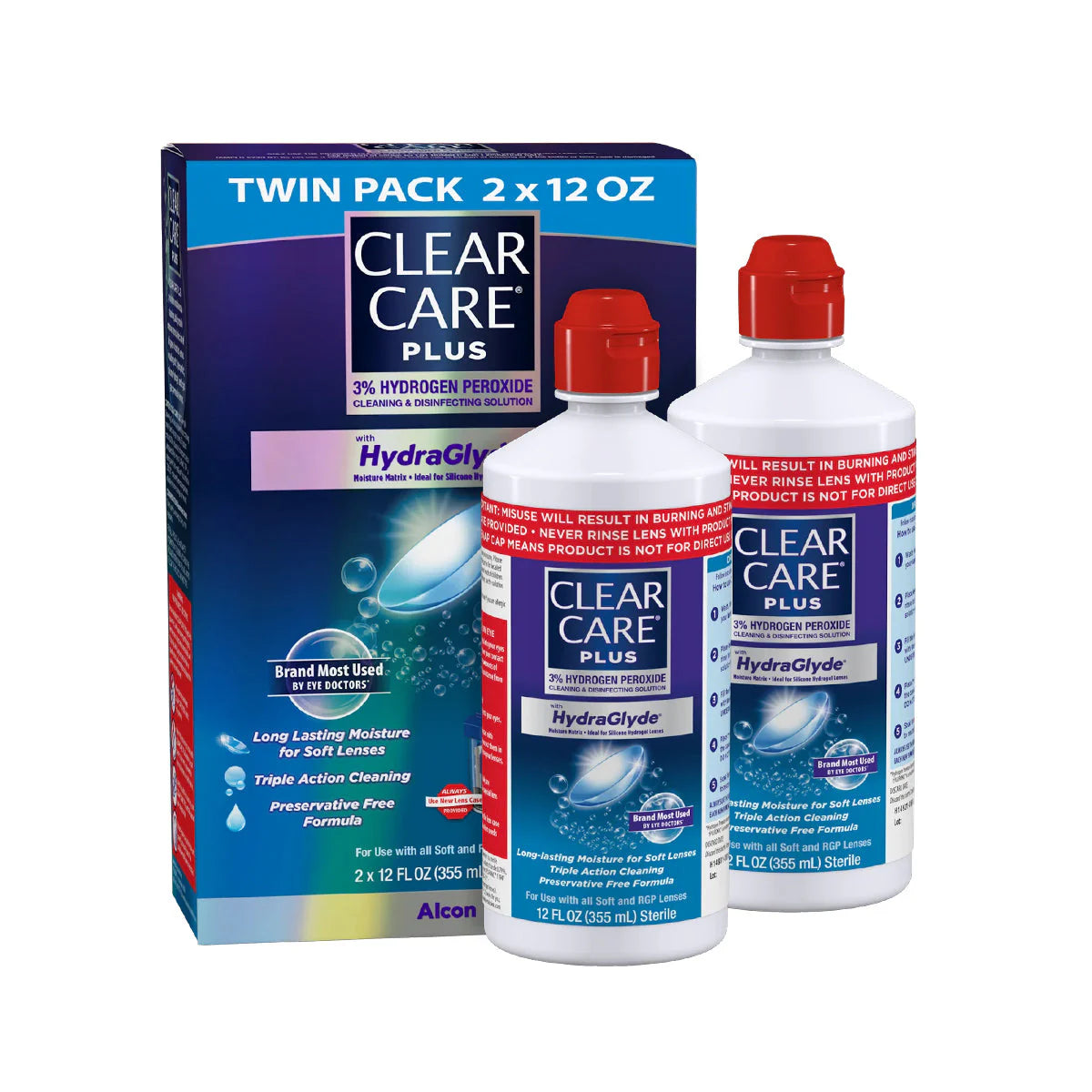 Clear Care Triple Action Cleaning and Disinfecting Solution with Case, Twin Pack, 12 Oz, Pack of 2