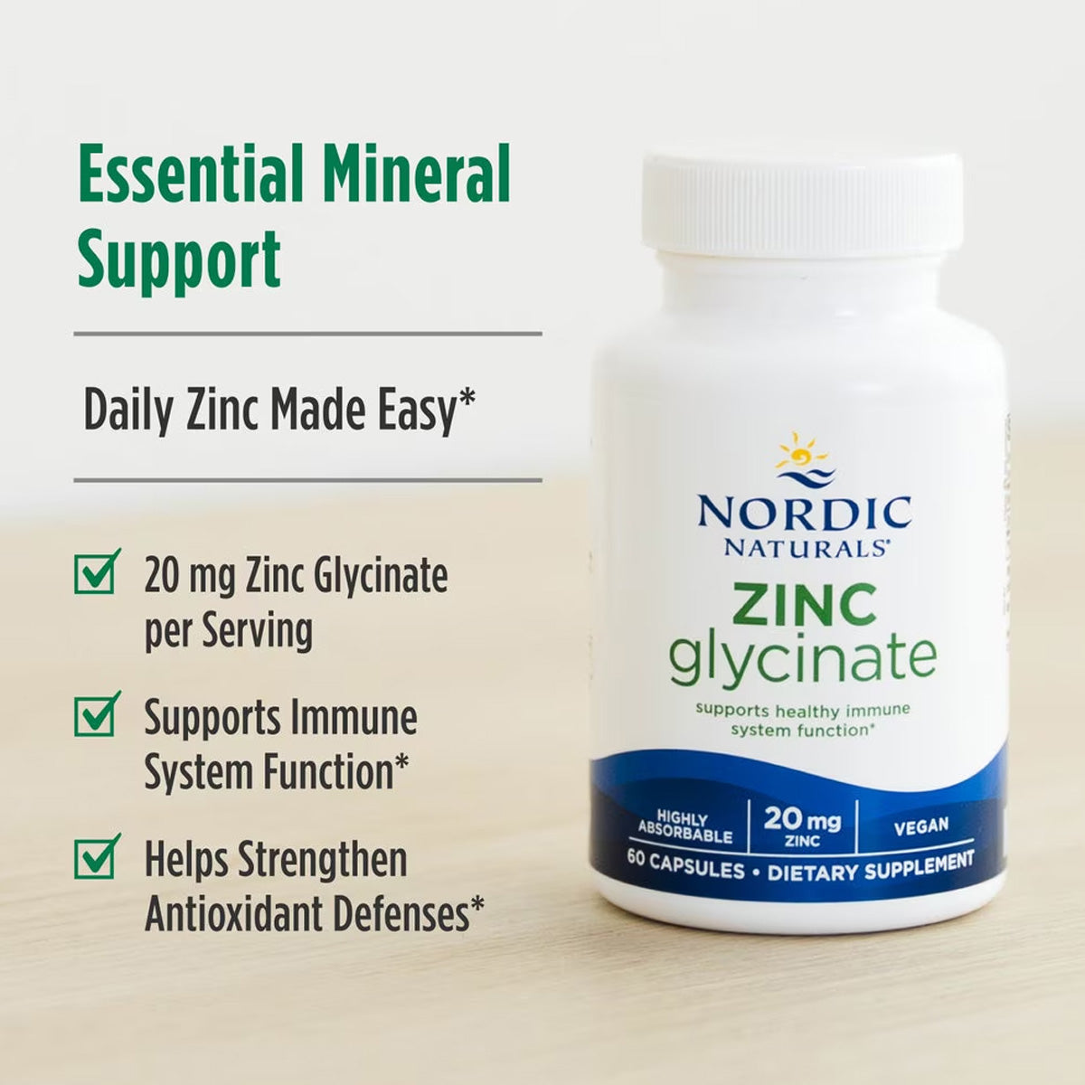 Nordic Naturals Zinc Glycinate - Immune & Antioxidant Support (60ct)