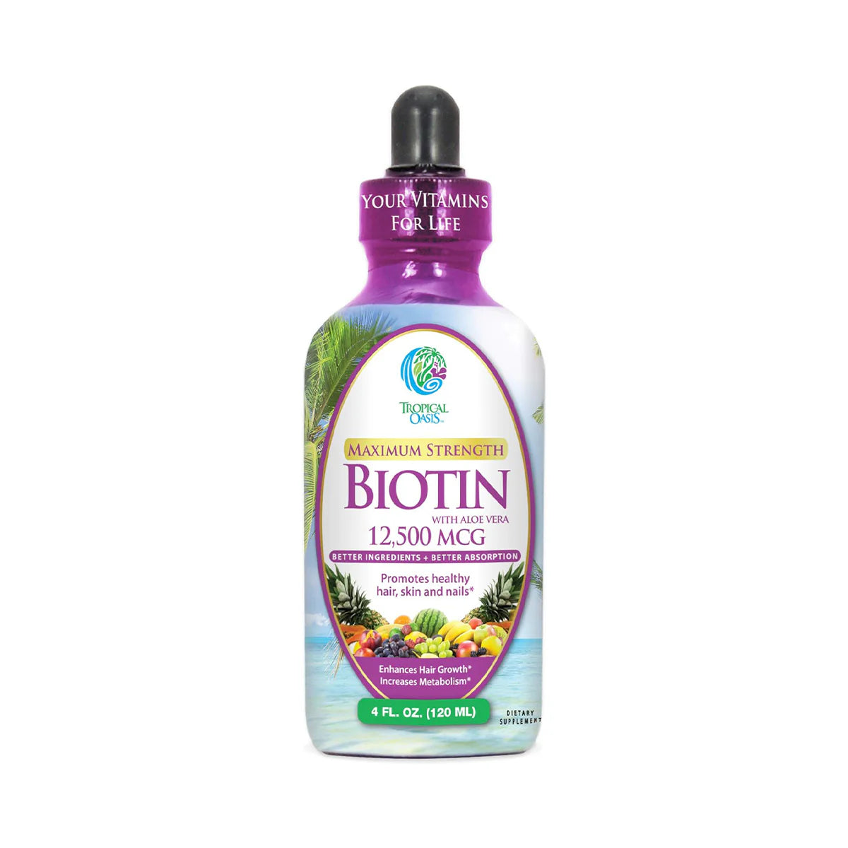 Tropical Oasis Biotin Liquid Supplement for Hair, Nail and Skin (4oz.)