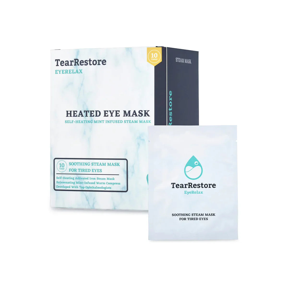 TearRestore EyeRelax Steam Mask, Self Heating Single Use Mint Infused (10 Pack)