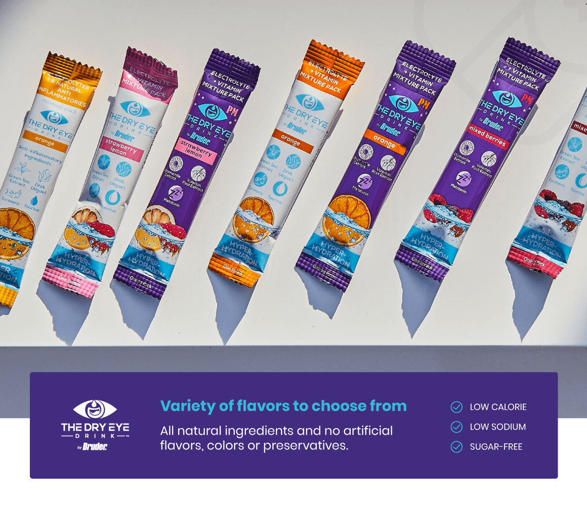 Various flavored snack bars are displayed diagonally, showcasing options named Selectively Sweet and Optique Delight. A blue section below highlights their features: low calorie, low sodium, and sugar-free, with all natural ingredients.