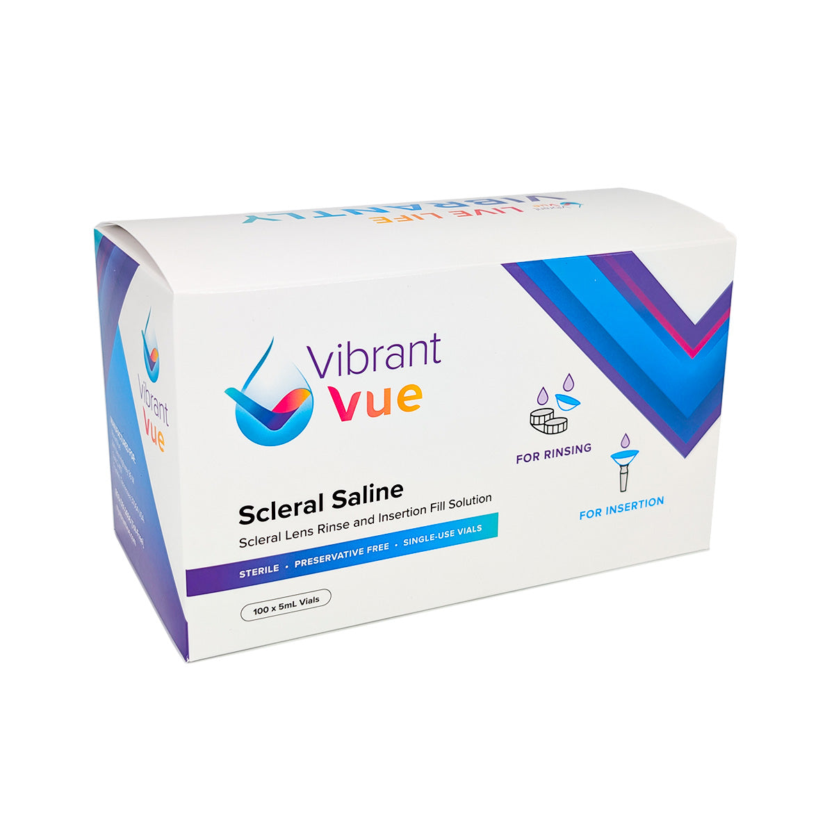 Vibrant Vue Saline Lens Rinse and Insertion Fill Solution, 100% Preservative Free, 100 Vial box