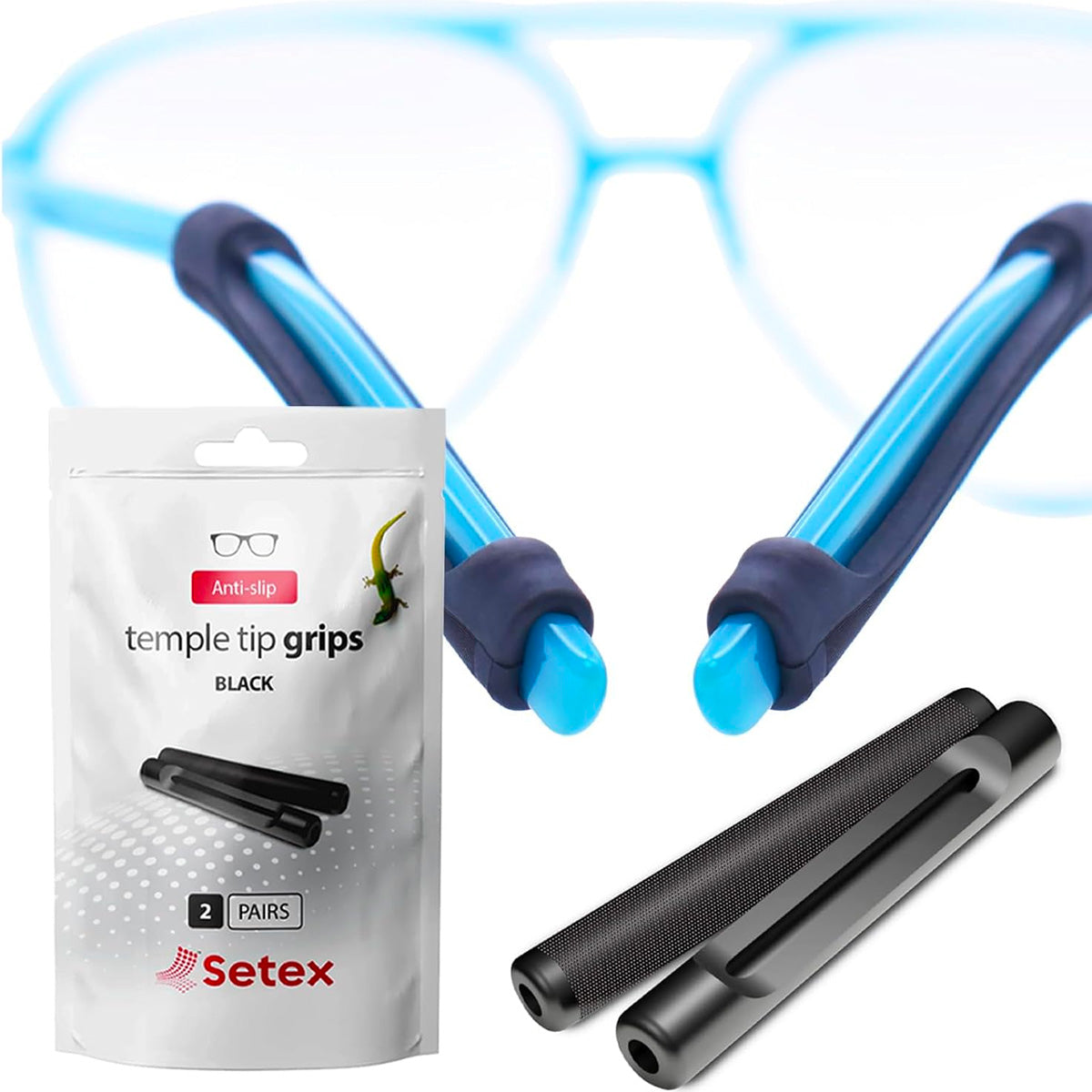 Setex Temple Tip Grips Black, 2 pairs