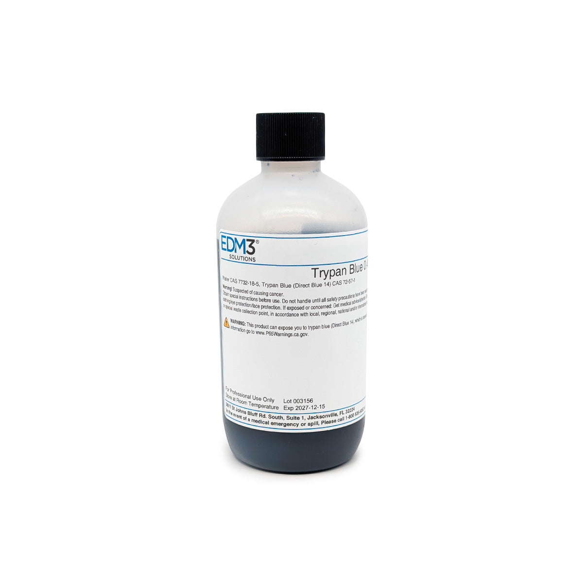 Trypan Blue Stain - 0.4% - 8oz/Bt Dye, FOR LABORATORY AND RESEARCH USE ONLY