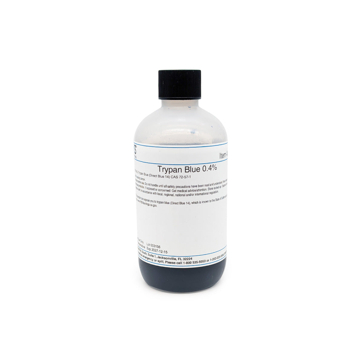 Trypan Blue Stain - 0.4% - 8oz/Bt Dye, FOR LABORATORY AND RESEARCH USE ONLY