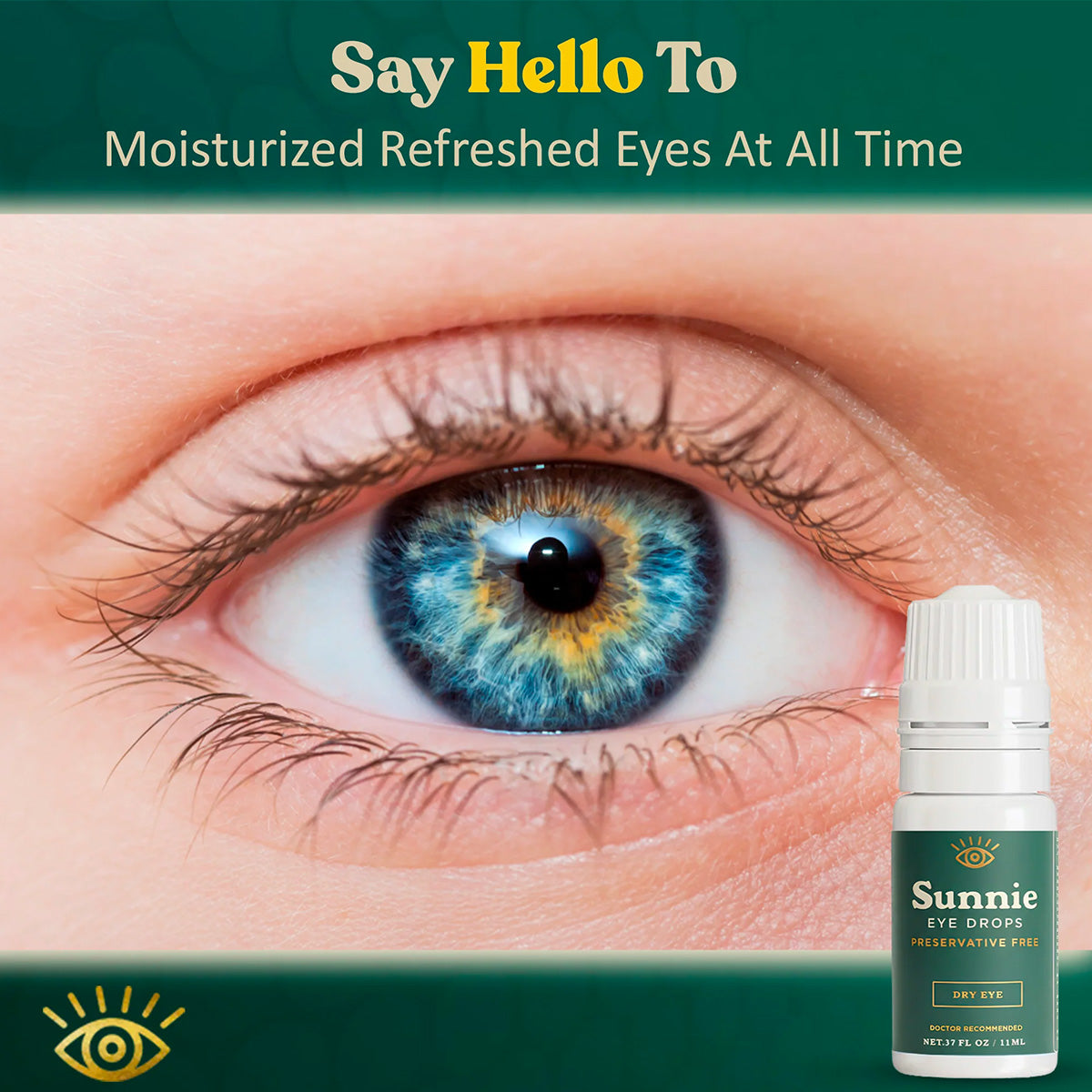 Sunnie Preservative-Free Eye Drops for Dry Eyes, (11ml), Multi-Dose Lubricating Drops with Glycerin 0.5% – for Daily Comfort