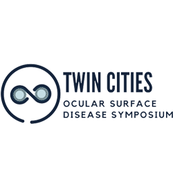 Logo for Twin Cities Ocular Surface Disease Symposium. Features a stylized infinity symbol resembling a pair of eyes, with text on the right.