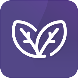 Icon with two white line-drawn leaves on a purple background.