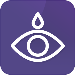 A purple icon featuring a white outline of an eye with a droplet above it.