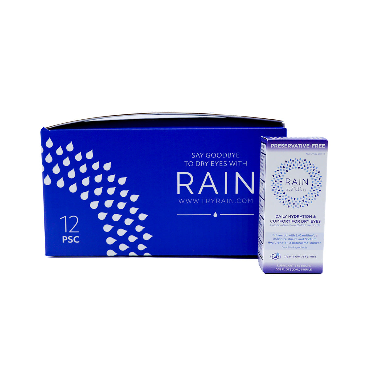 Display Case Rain Daily Eye Drops PF Multidose Bottles (12 Bottles)