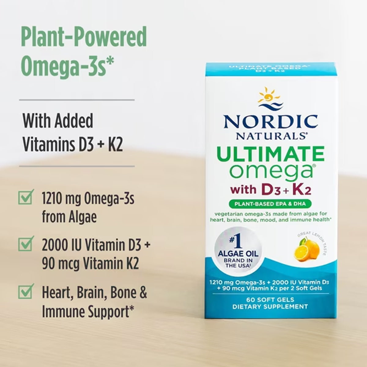 Nordic Naturals Ultimate Omega Plant-Based with D3+K2 (60ct)