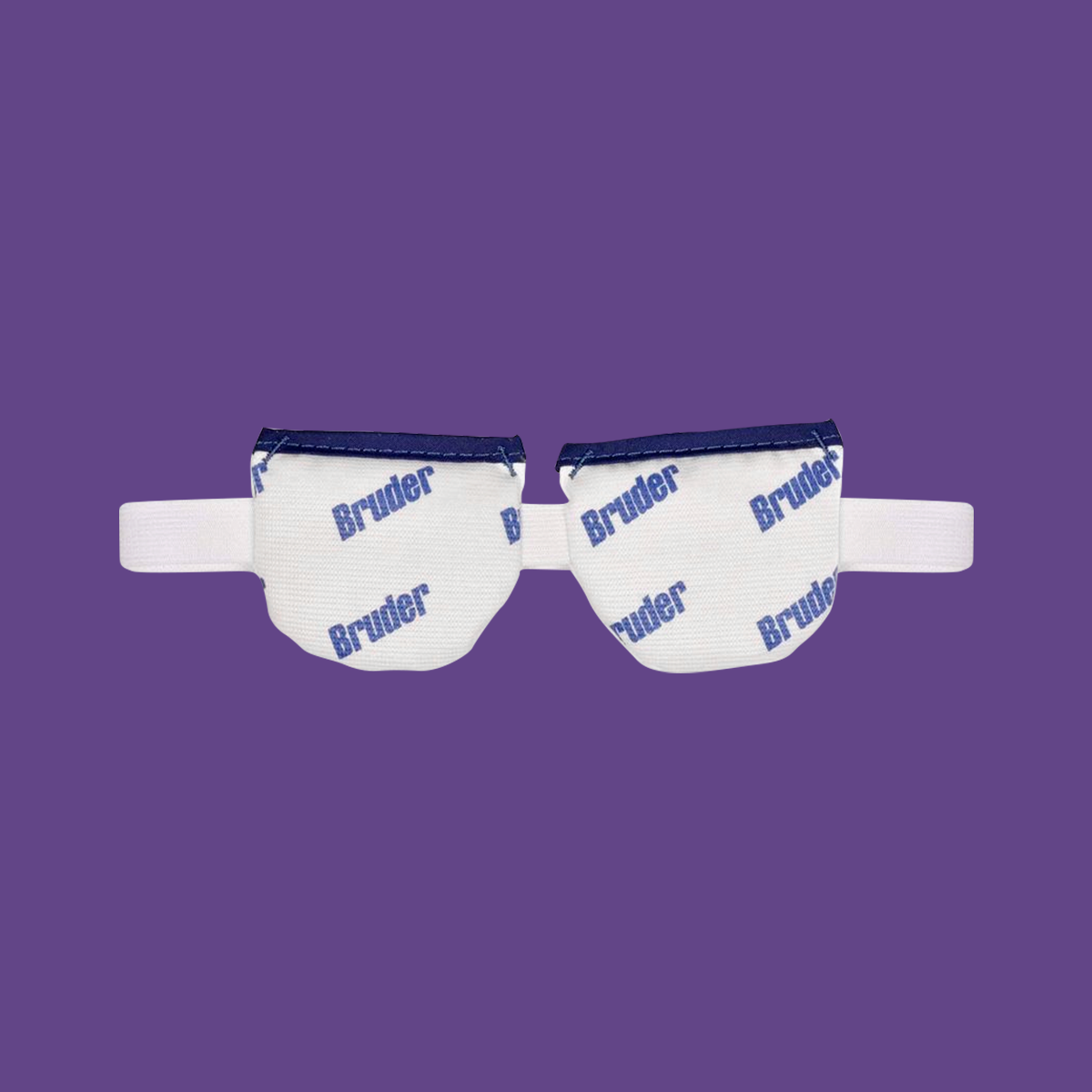 The Bruder Dry Eye Mask & Eyelid Sheets feature Moist Heat Compress technology and an elastic strap for ocular use with soothing relief as a dry eye treatment, shown against a purple background with blue Bruder text.