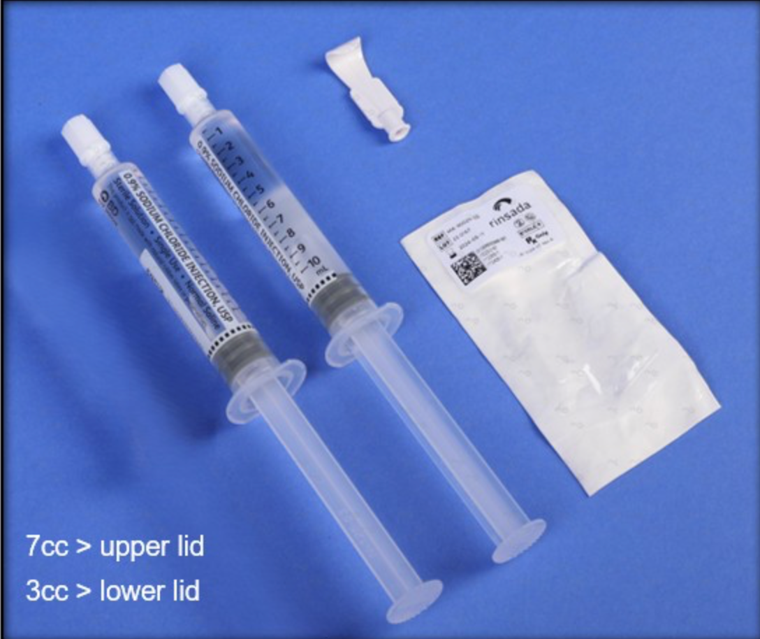 Rinsada - Irrigating Eyelid Retractor (1 Rinsada + 2 Saline Syringes)