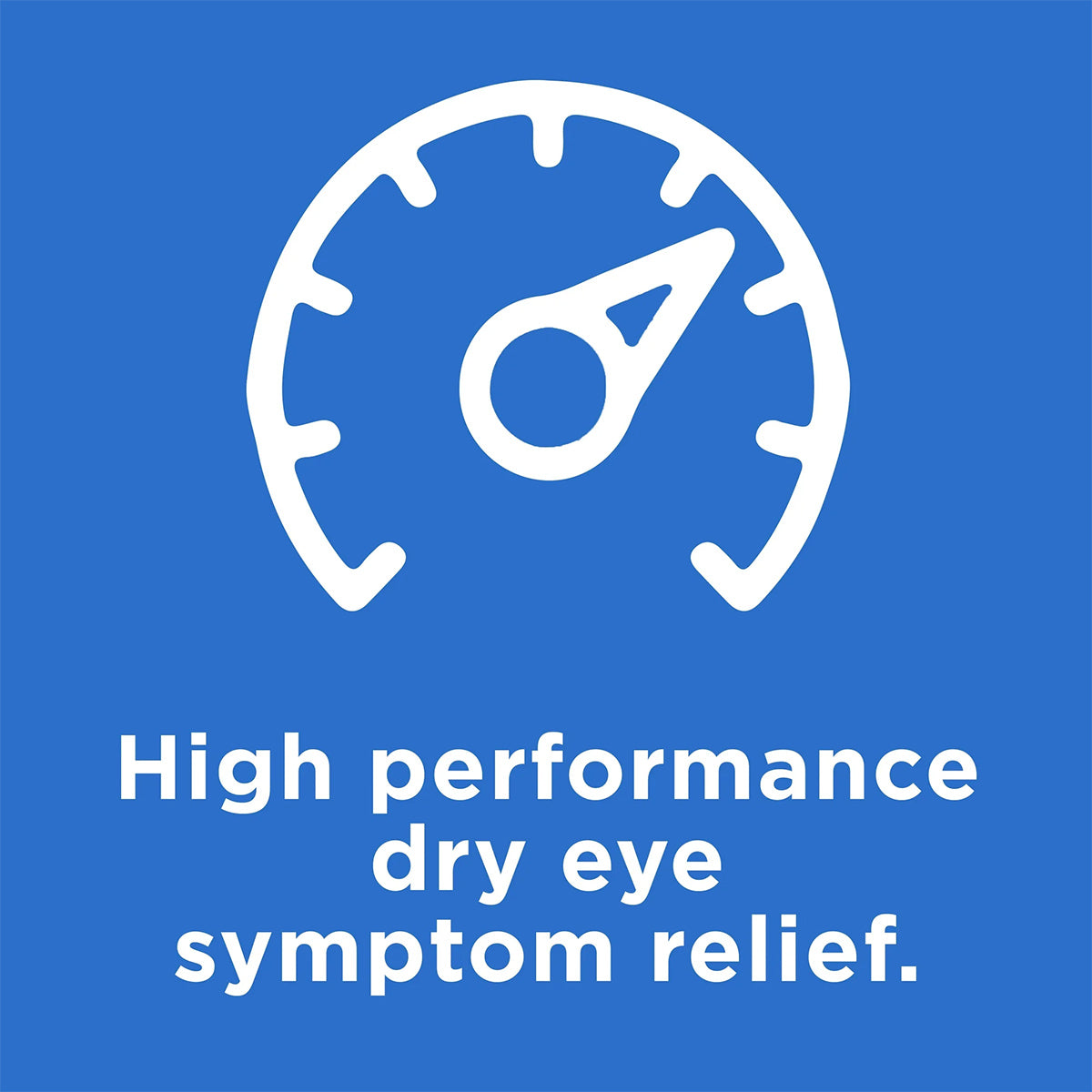 The speedometer icon on a blue background features the text High performance dry eyes relief with Systane Ultra High Performance Lubricant Eye Drops by Alcon.