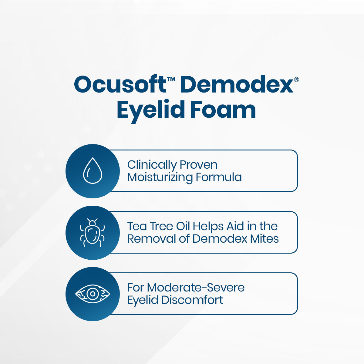 OCuSOFT Oust Demodex Cleanser Foam Compliance Kit, featuring a clinically proven formula with tea tree oil, effectively removes Demodex mites. Ideal for moderate to severe eyelid discomfort, it ensures thorough cleansing with 50ml foam and 100 pads.