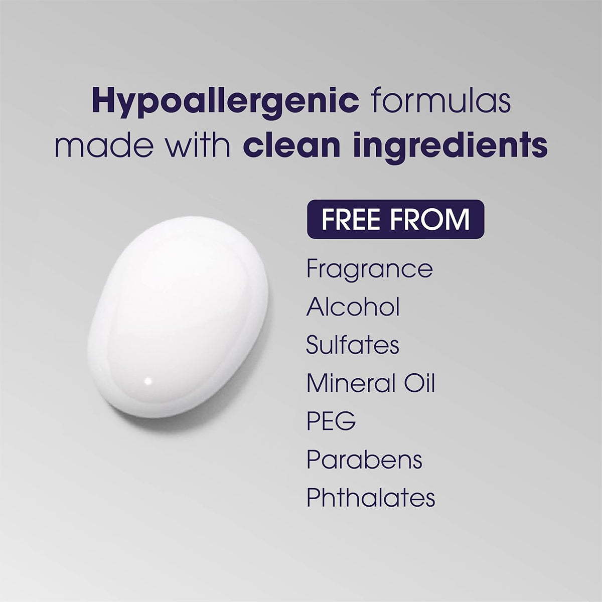 Image of a white soap bar on a gray background. Text reads: Bausch + Lombs LUMIFY Eye Illuminations Hydra-Gel, made with hypoallergenic, clean ingredients. Free from fragrance, alcohol, sulfates, mineral oil, PEGs, parabens, and phthalates—perfect for enhancing skin texture and under-eye care.