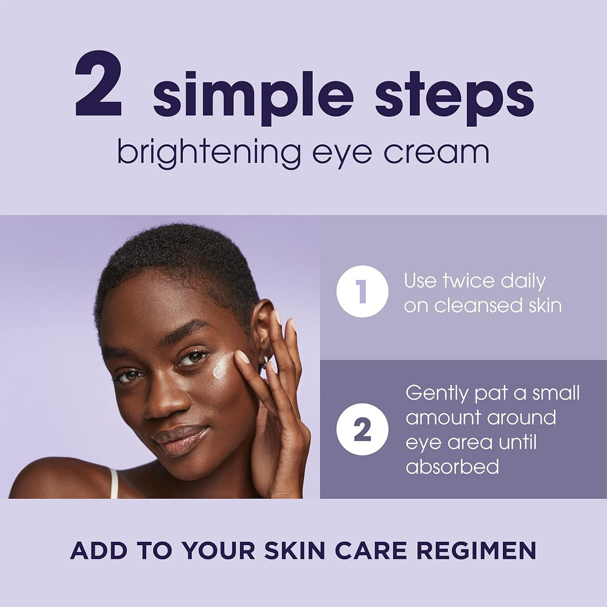 Woman using Bausch + Lomb LUMIFY Eye Illuminations Hydra-Gel Brightening Eye Cream: 2 simple steps for radiant eyes. Step 1: Apply twice daily on cleansed skin. Step 2: Pat gently under the eyes until absorbed. Enhance your routine with this hypoallergenic cream for smoother, glowing skin.