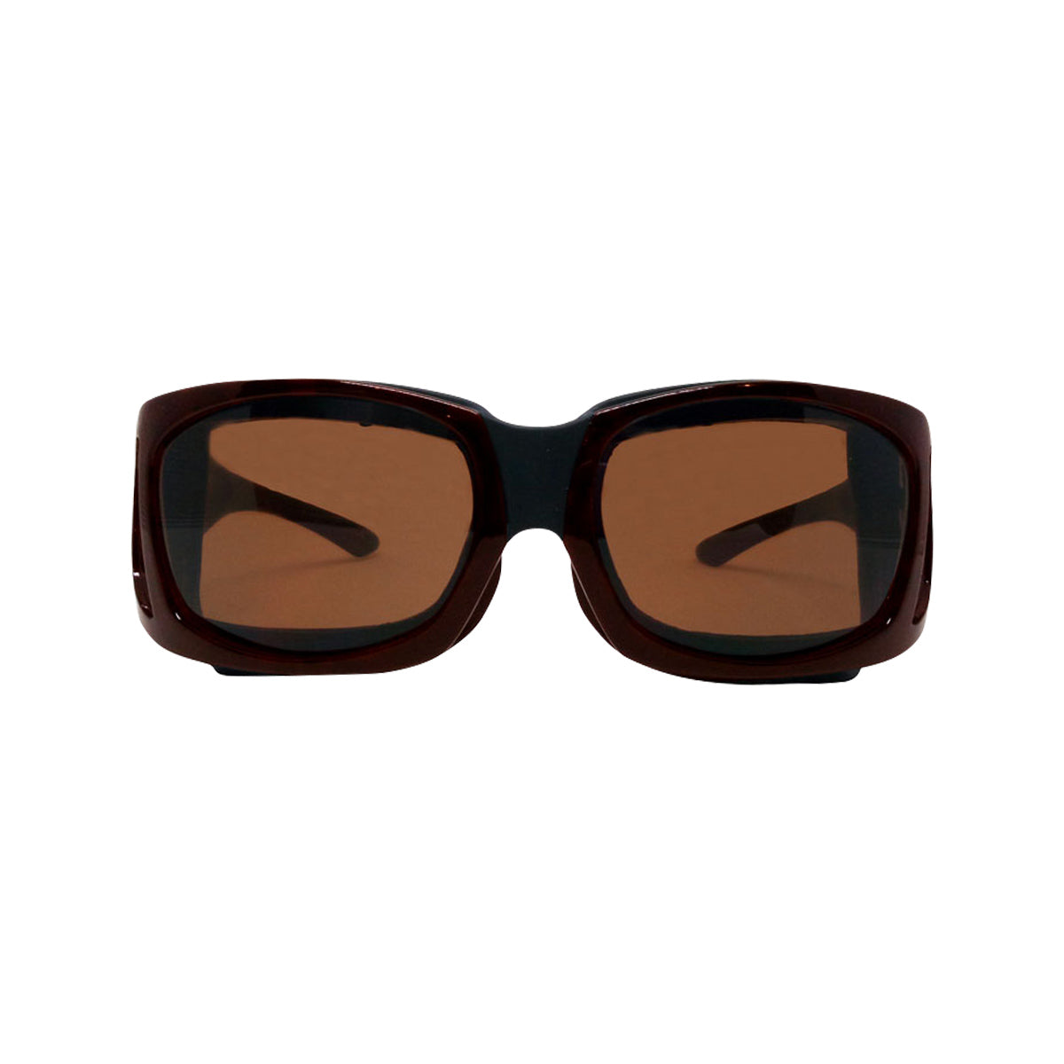 The EyeEco Large Moisture Release Eyewear by PRN features a chunky frame with rectangular copper lenses in Demi Amber. These oversized sunglasses, with their stylish curve and anti-fog coating, come with a microfiber bag for protection, blending retro style with practical eyewear solutions.