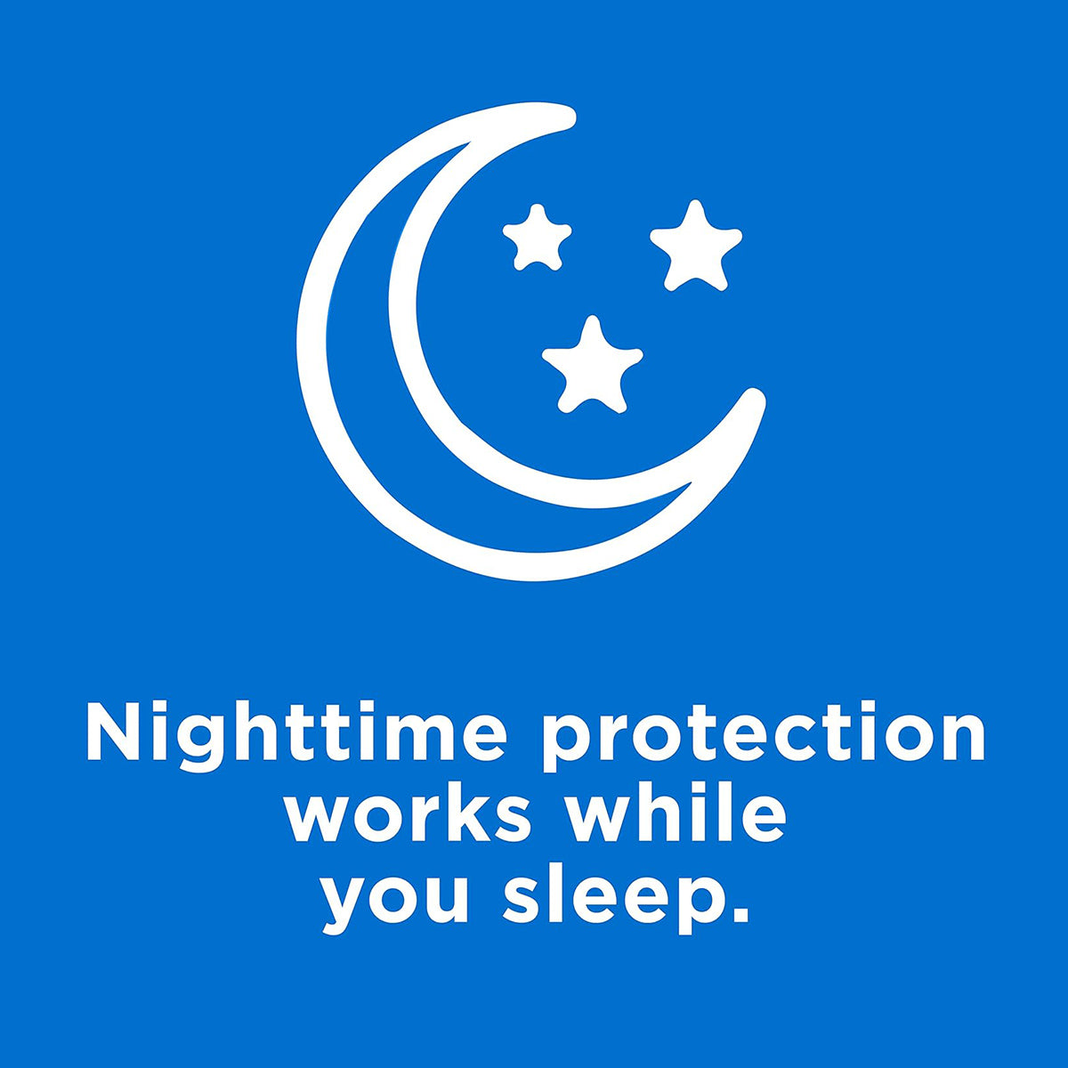 Blue background with a white crescent moon and three stars icon. Text reads: Systane Nighttime Lubricant Eye Ointment by Alcon provides preservative-free moisture while you sleep, ensuring nighttime protection. Available in a 3.5g tube.