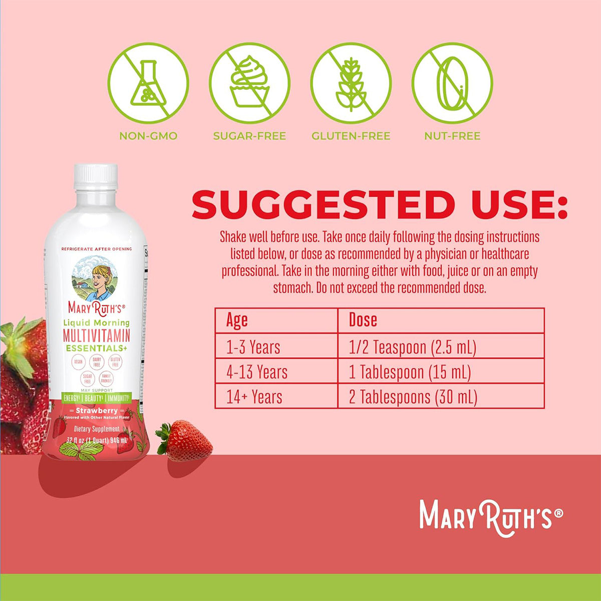 Mary Ruth's Liquid Morning Multivitamin Essentials+ - Strawberry (32 oz)