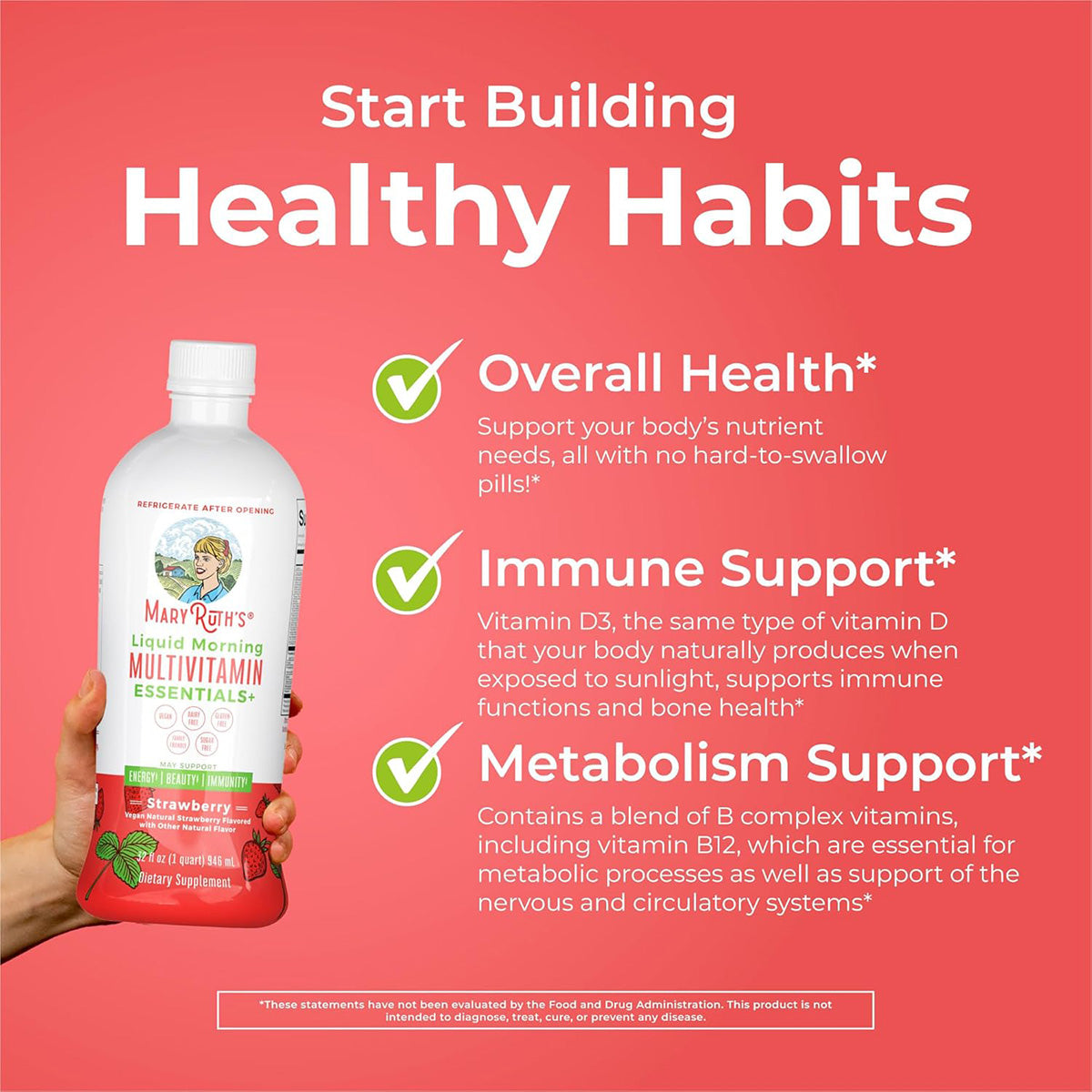 Mary Ruth's Liquid Morning Multivitamin Essentials+ - Strawberry (32 oz)