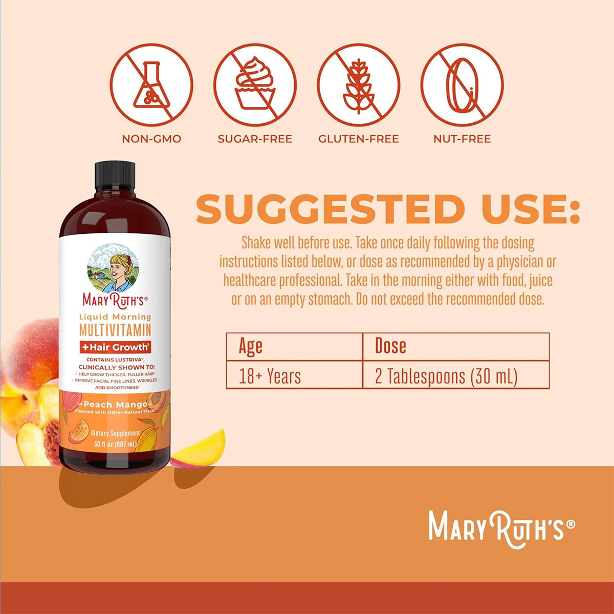 Mary Ruth's Liquid Morning Multivitamin + Hair Growth (30 oz)