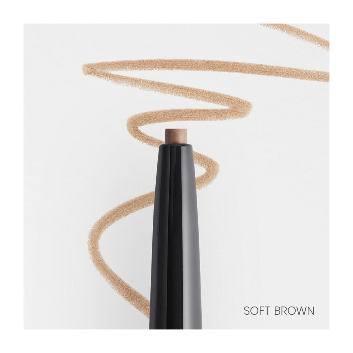 A RevitaLash Hi-Def Brow Pencil, Hypoallergenic, displays a soft brown line in a loop on a white background.