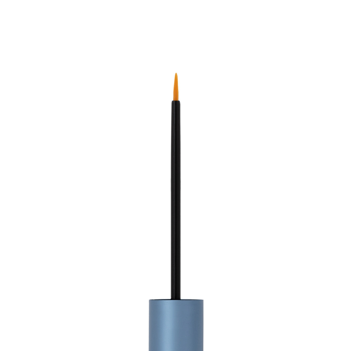 A close-up showcases a slender paintbrush with a blue handle and fine, straight bristles, echoing the precision of RevitaLash Advanced Eyelash Conditioner and Enhancing Serum Sensitive. The brush stands vertically on a plain white backdrop.