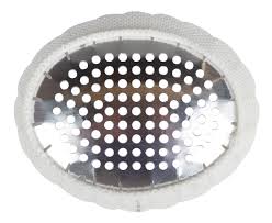 The Eye Shield, Clear Plastic with Garter by MedPharma USA, is a circular metal drain cover featuring a grid of evenly spaced holes and surrounded by textured white material for a secure fit. It comes in an assortment of colors to match various decor themes. Available in boxes of 50.