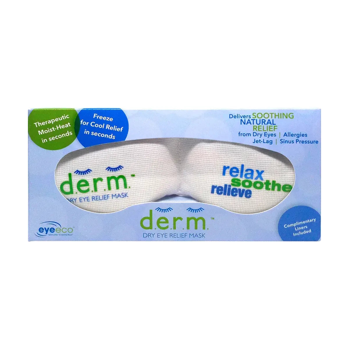 EyeEco D.E.R.M.™ Dry Eye Relief Mask & Replacement Liners Bundle (Mask Plus 100 Cotton Liners)