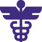 A purple caduceus symbol featuring two snakes entwined around a winged staff.