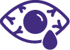 A simple purple icon of an eye with a teardrop. The eyes outline is bold, with lines indicating eyelashes. A tear is depicted falling from the lower right corner.