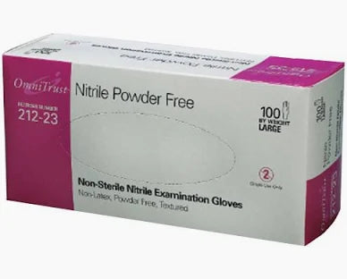 Exam Gloves, Nitrile, Powder-Free, Large, 100 Box, Omni Trust