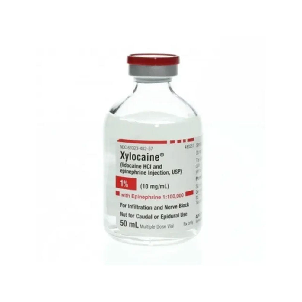 Xylocaine Injection, 1% with Epinephrine by MedPharma USA is a 50ml vial of lidocaine HCl and epinephrine injection, USP. It provides local anesthesia with a concentration of 10 mg/mL and epinephrine 1:100,000 for infiltration and nerve block, excluding caudal or epidural use.