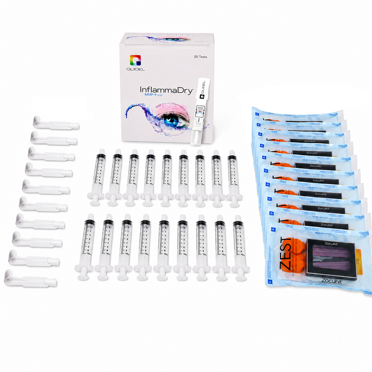 Test and Restore Kit, including InflammaDry, Rinsada, and ZEST