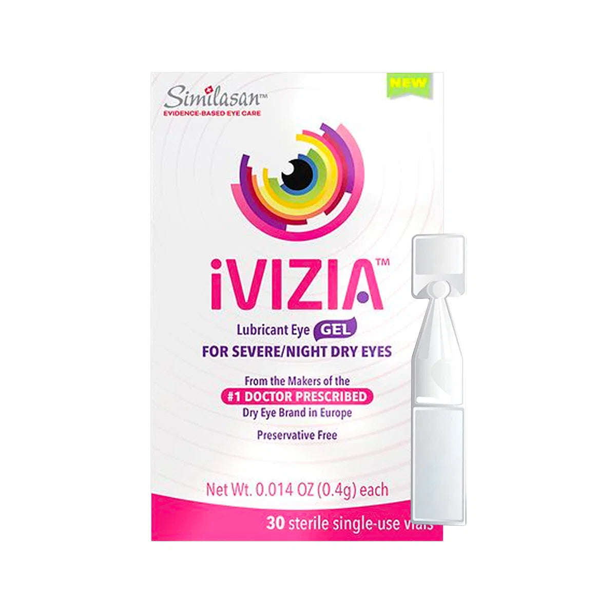 iVIZIA Lubricant Eye Gel for Severe and Nighttime Eye Relief, Preservative-Free, 30 Sterile Single-Use Vials