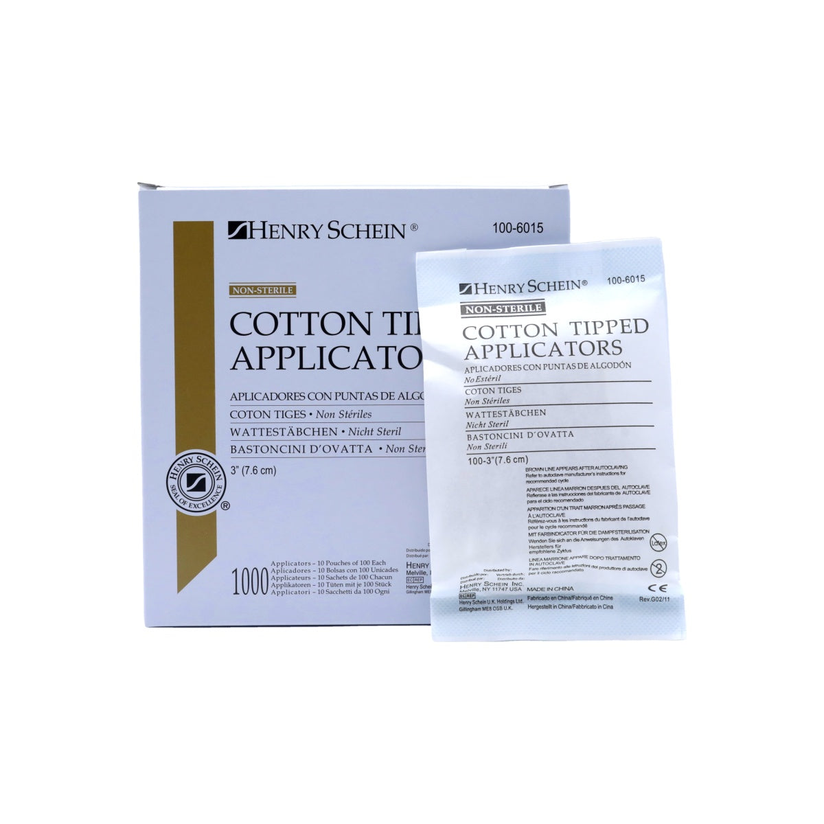 Cotton Tip Applicators, 3in, Wood, Non-Sterile, 1000/Box