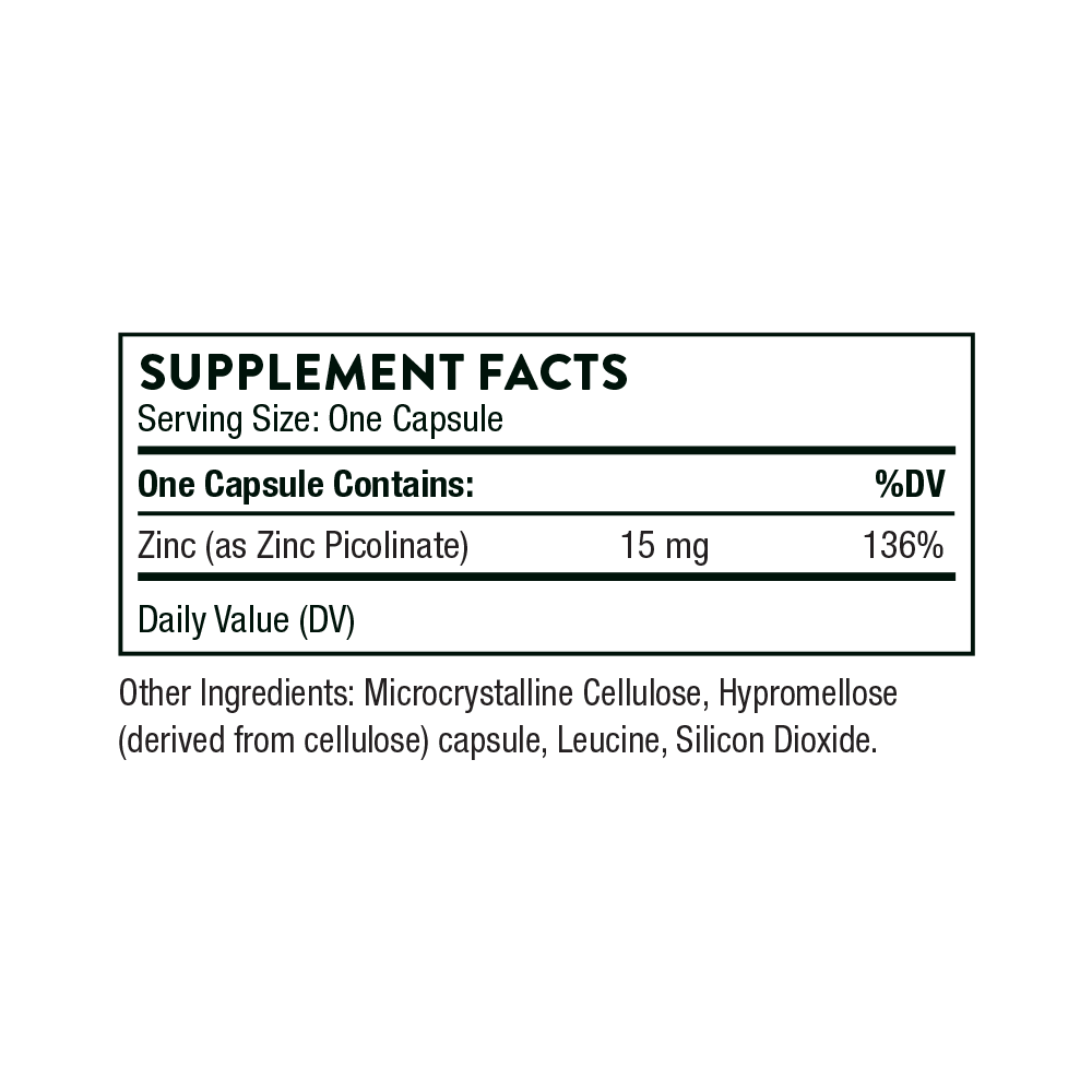 Thorne Zinc Picolinate,15 mg – Immune, Eye & Skin Support (60 ct)