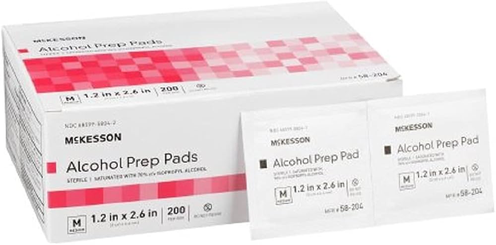 McKesson Medical-grade medium alcohol prep pads, 200 pack, 70% isopropyl ‚Äì individually wrapped antiseptic wipes.