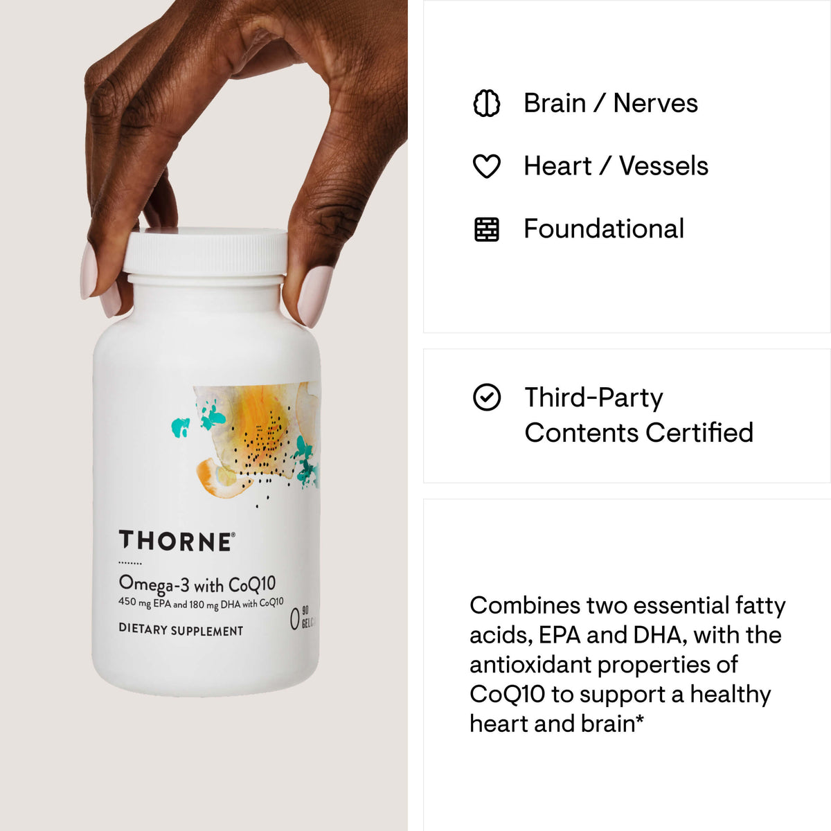Thorne Omega-3 with CoQ10 – Heart, Brain & Cellular Energy Support (90 ct)