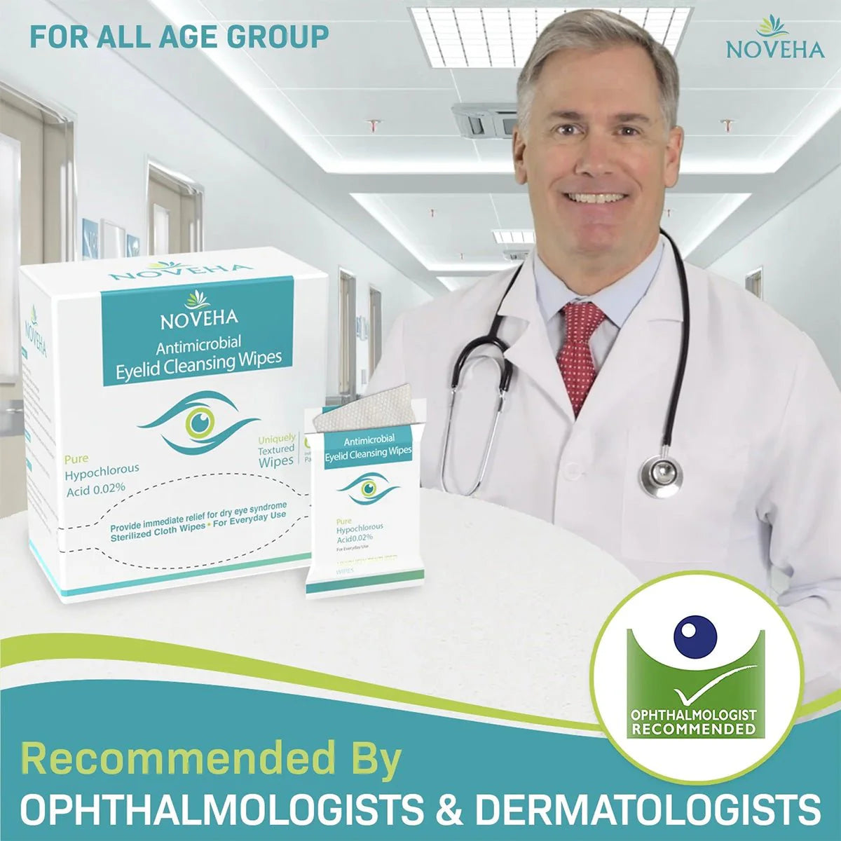 Noveha Purifying Eyelid Wipes for Daily Eye Hygiene - 60 wipes