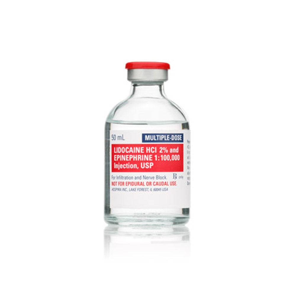 A 50mL clear vial labeled Lidocaine Injection 2% w/ Epinephrine from MedPharma USA is ideal for local anesthesia and pain relief through infiltration and nerve block.