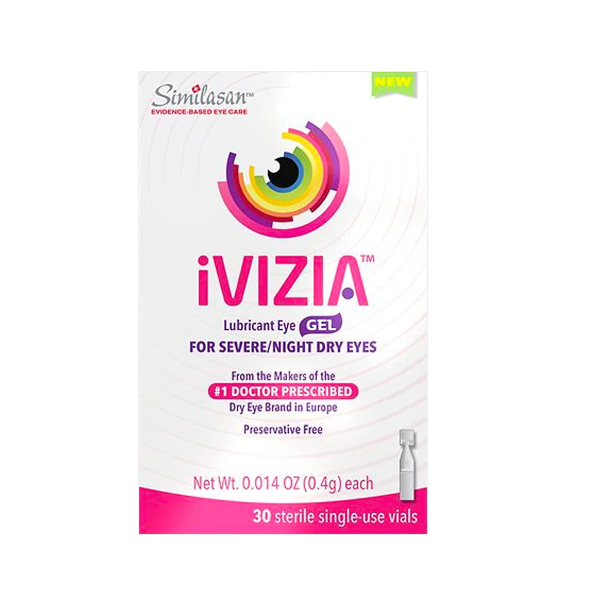 iVIZIA Lubricant Eye Gel for Severe and Nighttime Eye Relief, Preservative-Free, 30 Sterile Single-Use Vials
